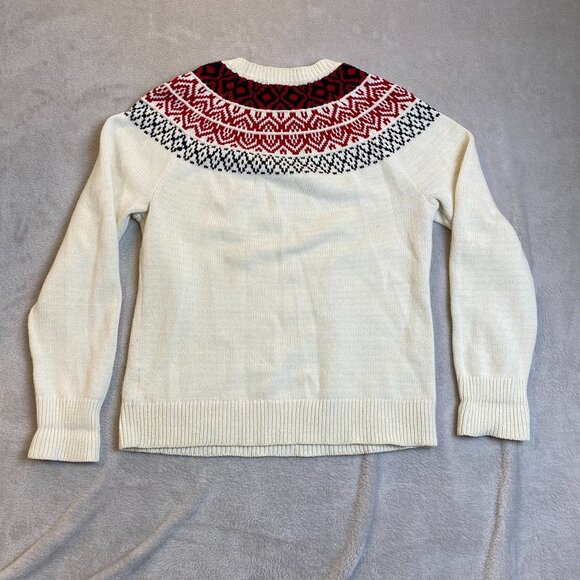 Chaps Womens Sweater L Nordic Fair Isle Ivory Red Black Cotton Blend - Picture 9 of 9